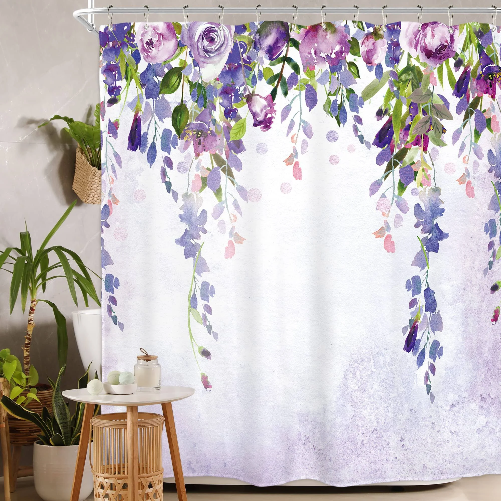 Homewelle Wisteria Floral Shower Curtain Mauve Purple Lilac 60Wx72L Inch Weep...