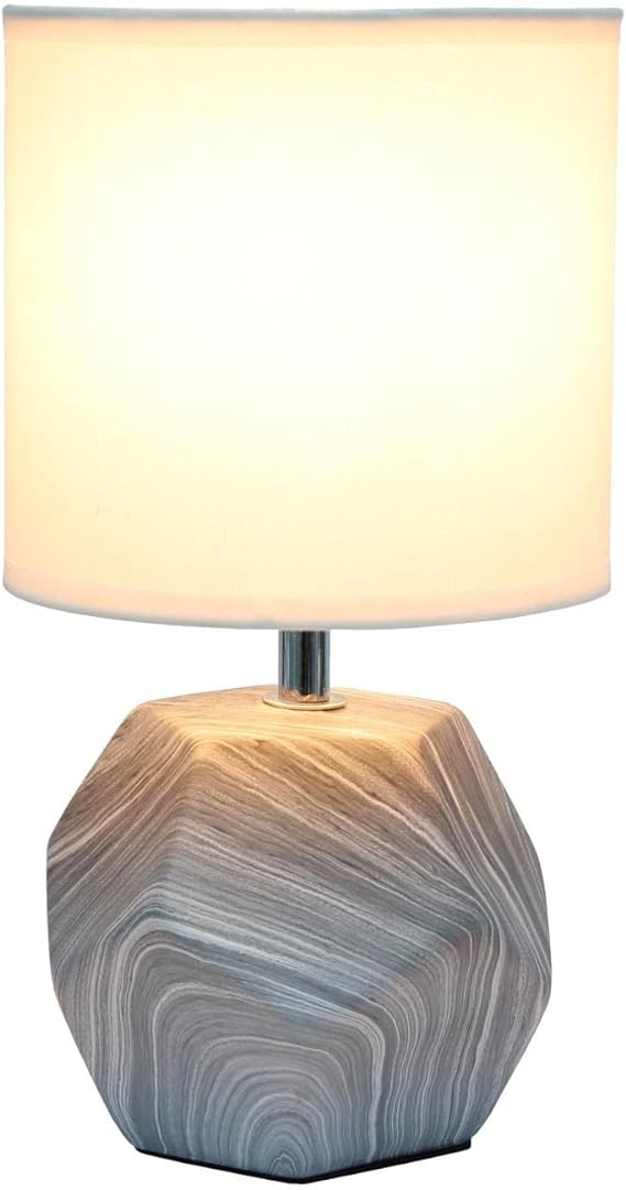 Simple Designs Round Prism Mini Table Lamp with White Fabric Shade