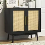 LYNSOM Rattan Storage Cabinet with Doors and Shelves, Natural Rattan Sideboard a