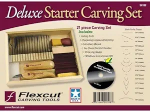 FLEXCUT Flexcit Deluxe Starter Carving Set, with 16 Carving Blades, Cutting Knife, Two Quick Connect Handles, and DVD (SK108)