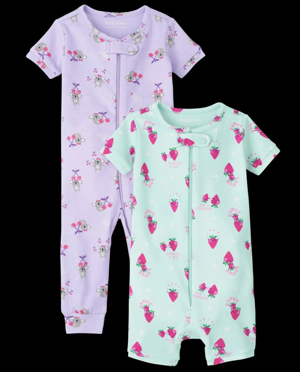 Baby And Toddler Girls Koala Strawberry Snug Fit Cotton One Piece Pajamas 2-Pack - Purple