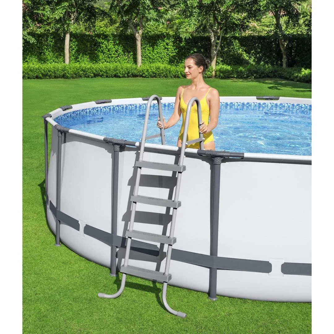 Bestway Steel Pro MAX 13 Foot x 48 Inch Round Metal Frame Above Ground Outdoor Swimming Pool Set with 1,000 Filter Pump, Ladder, and Cover