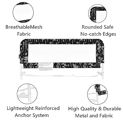 Dream On Me Lightweight Mesh Security Adjustable Bed Rail (Black)