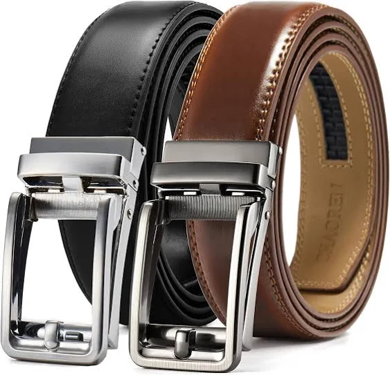 CHAOREN Ratchet Belts for Men 2 Pack - Mens Leather Belt 1 3/8" for Dress and Casual - Micro Adjustable Belt Fit Everywhere