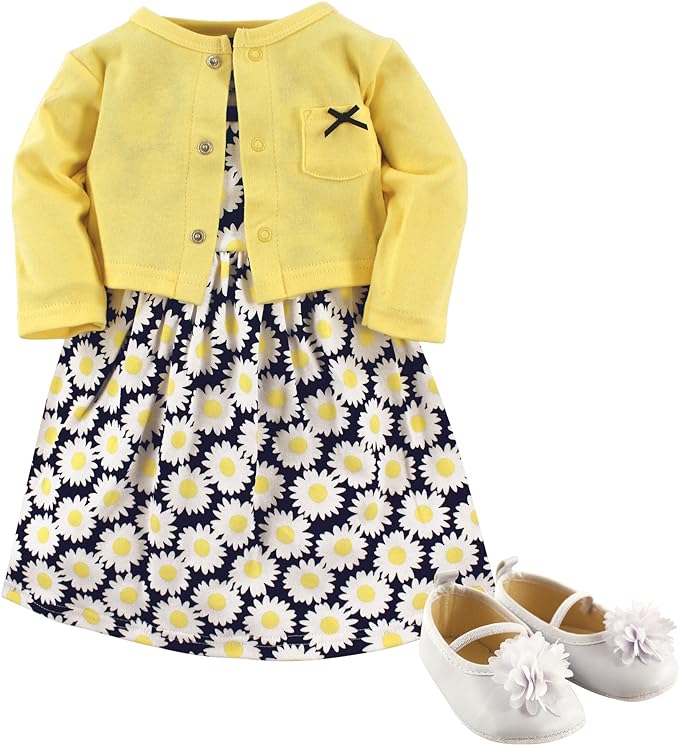 Hudson Baby baby-girls Cotton Dress, Cardigan and Shoe Set