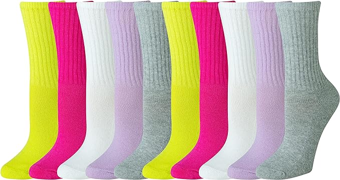 Amazon Essentials Women&#039;s Cotton Lightly Cushioned Crew Socks, 10 Pairs, S: 8-12