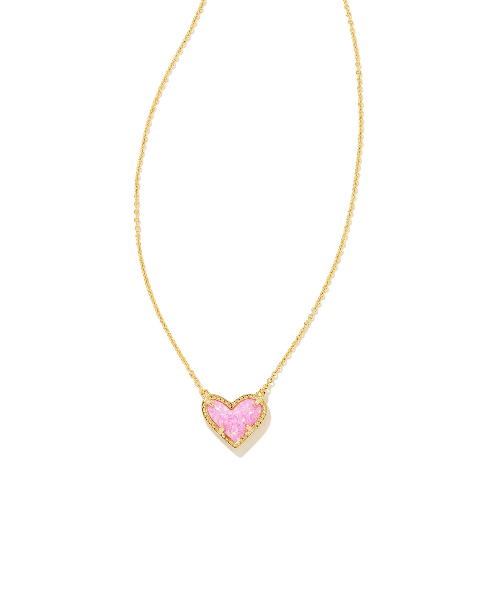 Ari Heart Short Pendant Necklace Gold Bubblegum Pink Opal Kendra Scott