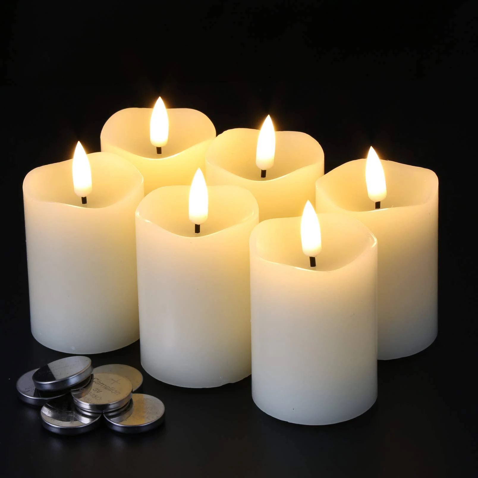 Timer Flameless Votive Candles 2 inch x 3 inch , Flickering Small LED Pillar ...