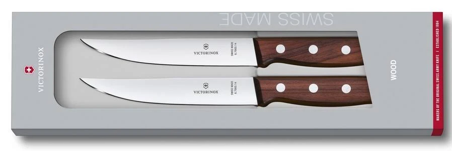 Victorinox Grand Maitre Steak Knives - Premium Meat Knives with Ergonomic Handle - Modern Cooking Knives - Exceptional Kitchen Accessories - Wood Handle, Straight Edge, 2-Piece Set