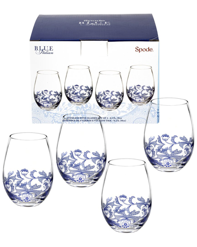 Blue Italian Stemless Wine Glasses In Green