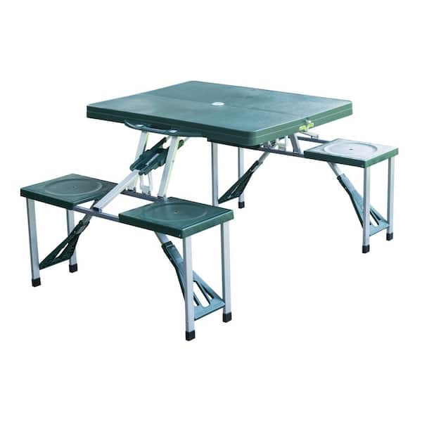 Outsunny Outdoor Portable Folding Picnic Table with Seats, Green