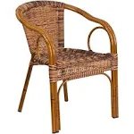 Cadiz Series Burning Brown Rattan Restaurant Patio Chair with Dark Red Bamboo-Aluminum Frame