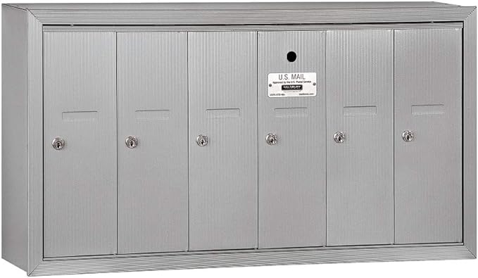 SALSBURY INDUSTRIES Vertical Mailbox: 6 Doors, Aluminum, Front, Recessed, Powder Coated