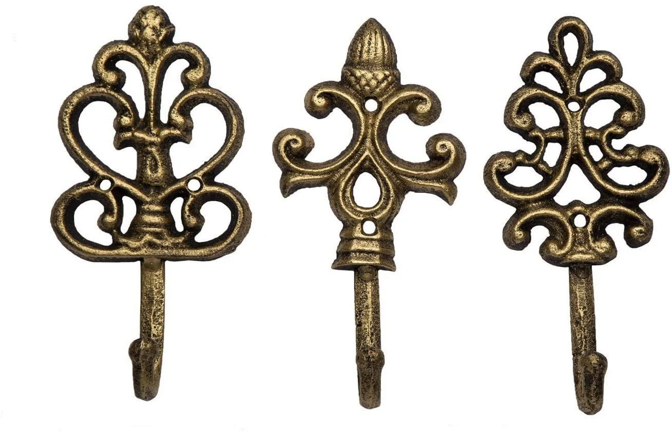 Comfify Shabby Chic Cast Iron Decorative Wall Mounted Hooks - Golden - Antiqu...