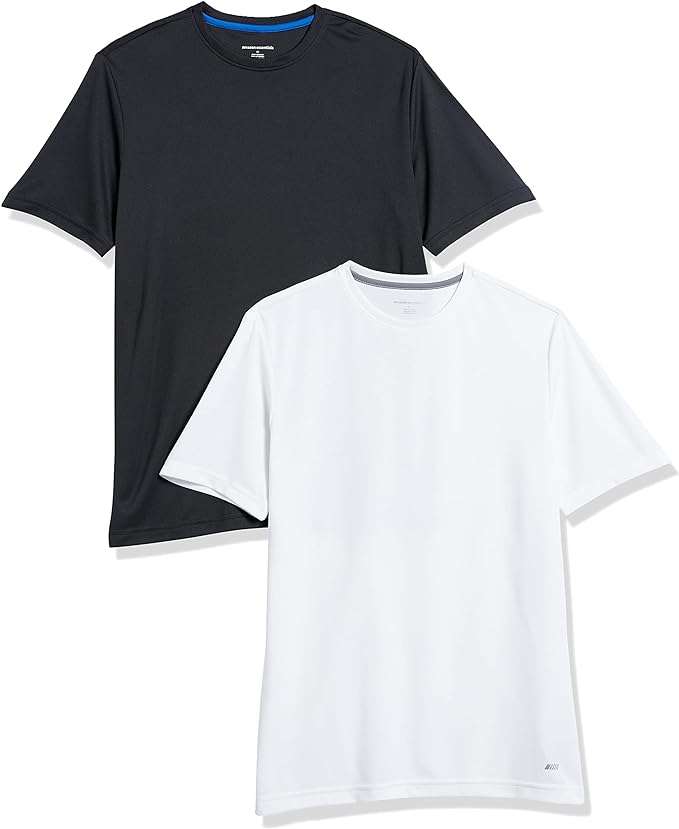 Essentials Men's 2-Pack Performance Tech T-Shirt, Black/White, XLarge