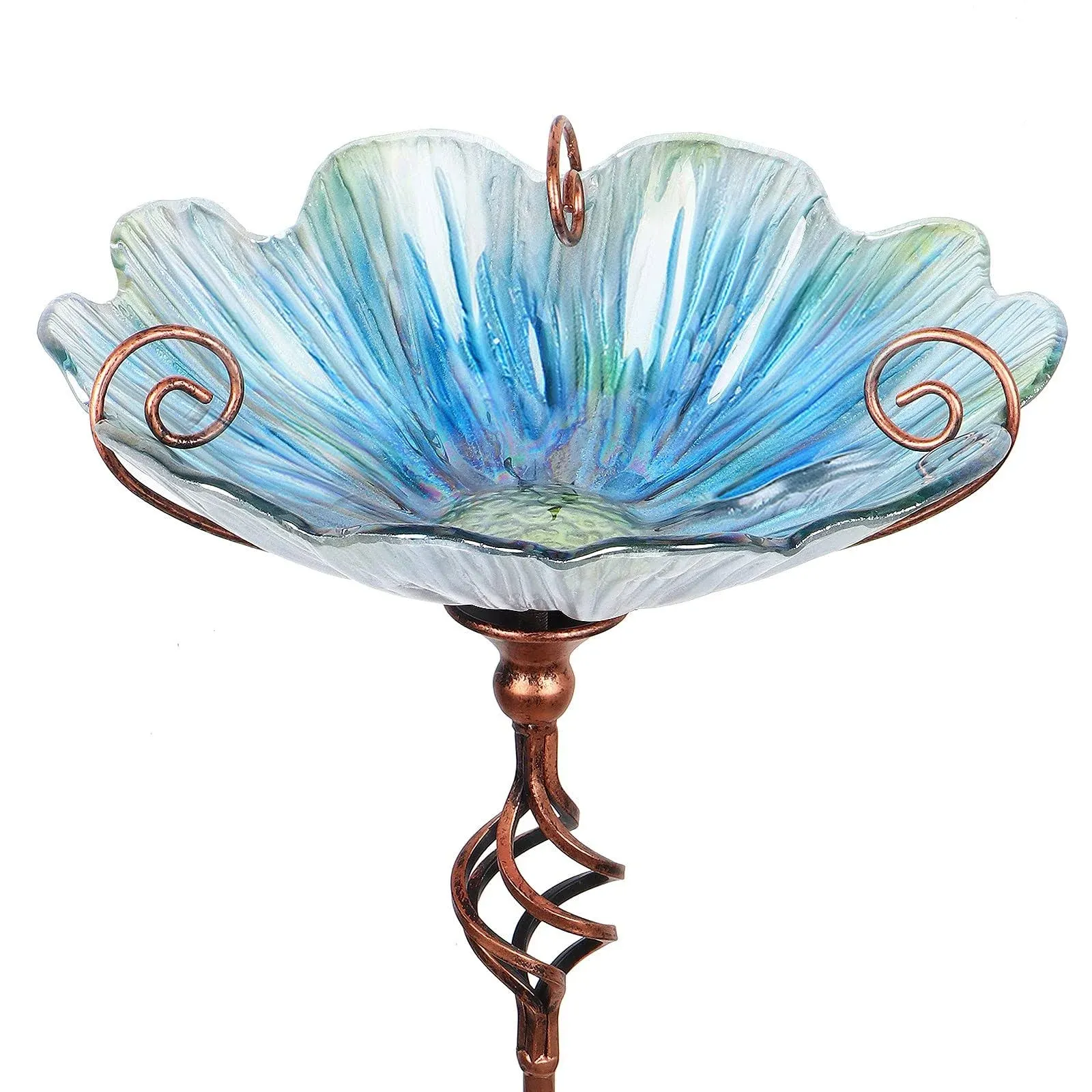 Glass Birdbath Birdfeeder with Metal Stake Garden Yard Outdoo - Blue