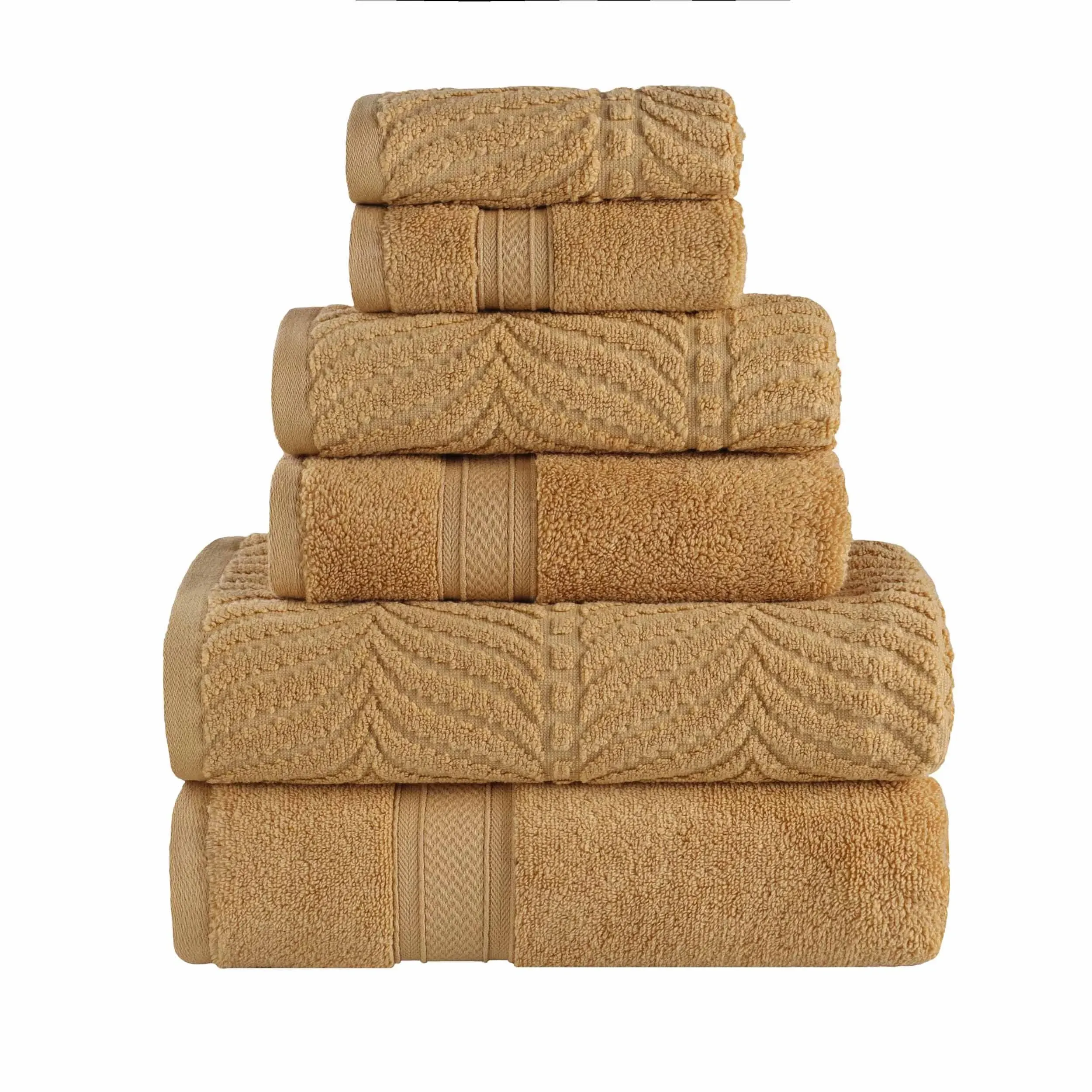 Superior Cotton 6-Piece Chevron Plush Quick DryTowel Set,Gold