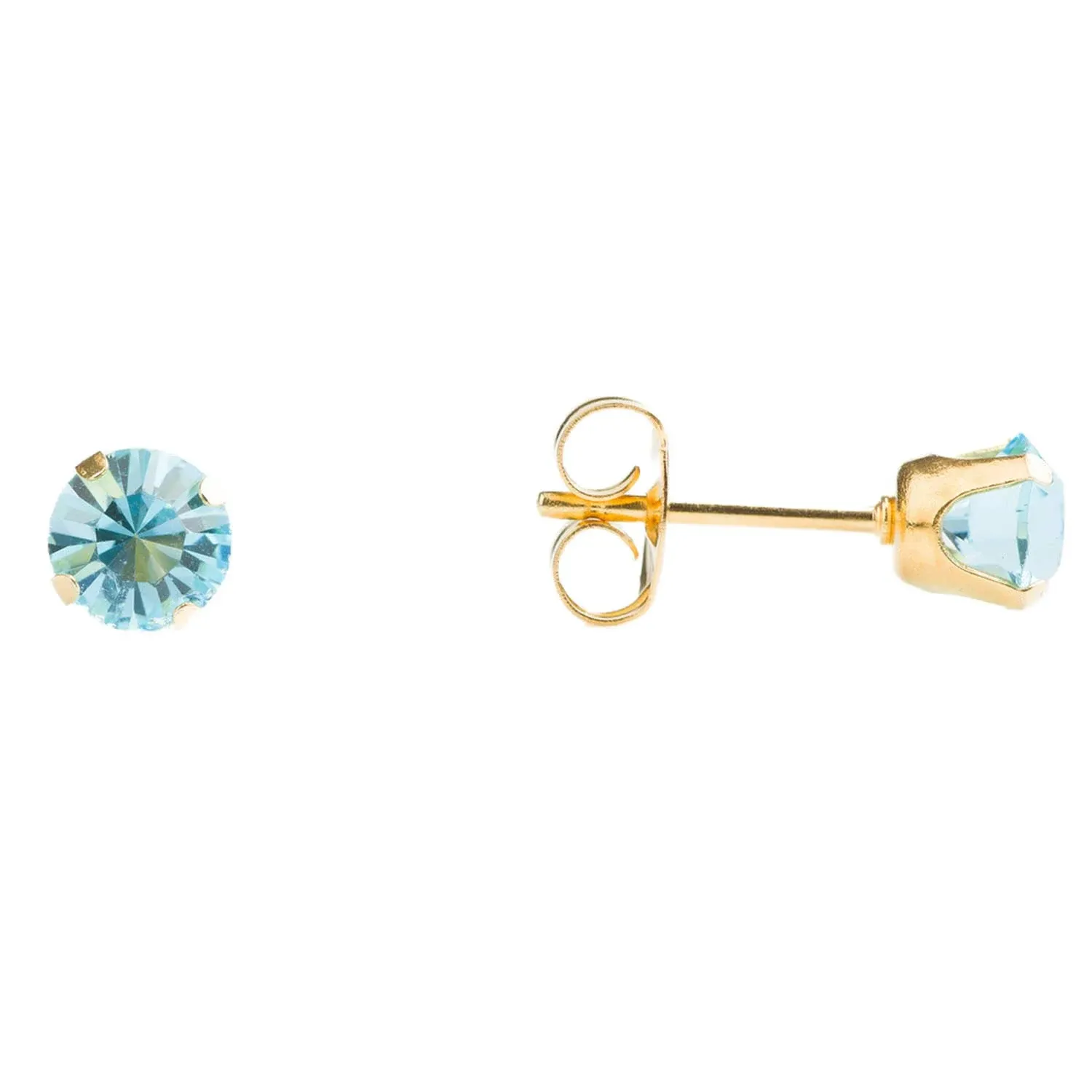 STUDEX Sensitive Aquamarine Stud Earrings 5mm | Hypoallergenic and Nickel Free for Sensitive Ears | Gold Plated Posts | High Fashion Earrings for Women and Men-PR-783-S