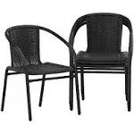 Flash Furniture 2 Pack Black Rattan Indoor-Outdoor Restaurant Stack Chair