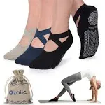 Ozaiic Non Slip Socks for Yoga Pilates Barre Fitness Hospital Socks for Women (3 Pairs - Olive Green/Black/Navy)