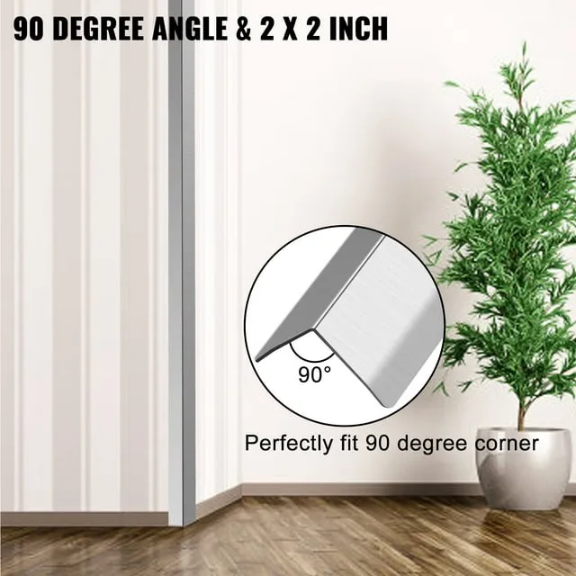 VEVOR Stainless Steel Corner Guards 2 x 2 x 48 inch Metal Wall Corner Protector, Pack of 2 Corner Guards, 20 Ga 304 Stainless Corner Guard with 90-Degree Angle for Wall Protection and Decoration