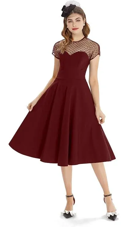 GownTown 1950 Women Dress Midi Shirt Dress Cocktail Dress with Belt