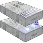 Onlyeasy Large Underbed Storage Bags Organizer Container (2 Pack) with 4 Handles and 2 Sturdy Zippers, Blankets Clothes Comforters Foldable Storage Bags with Clear Window, Herringbone Grey, MXRUBBP2