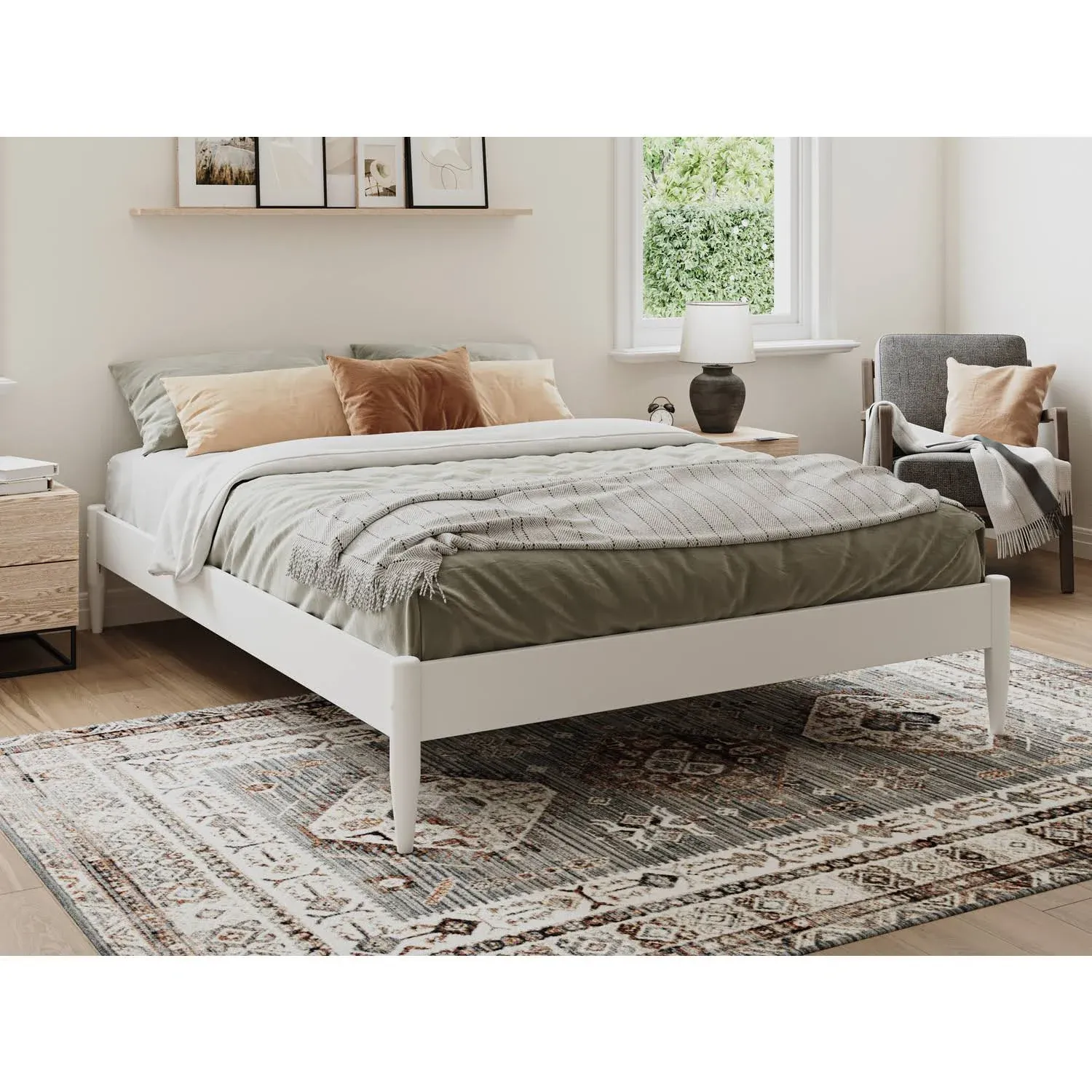 AFI, Pasadena 14" Queen Wood Basic Platform Bed Frame, White