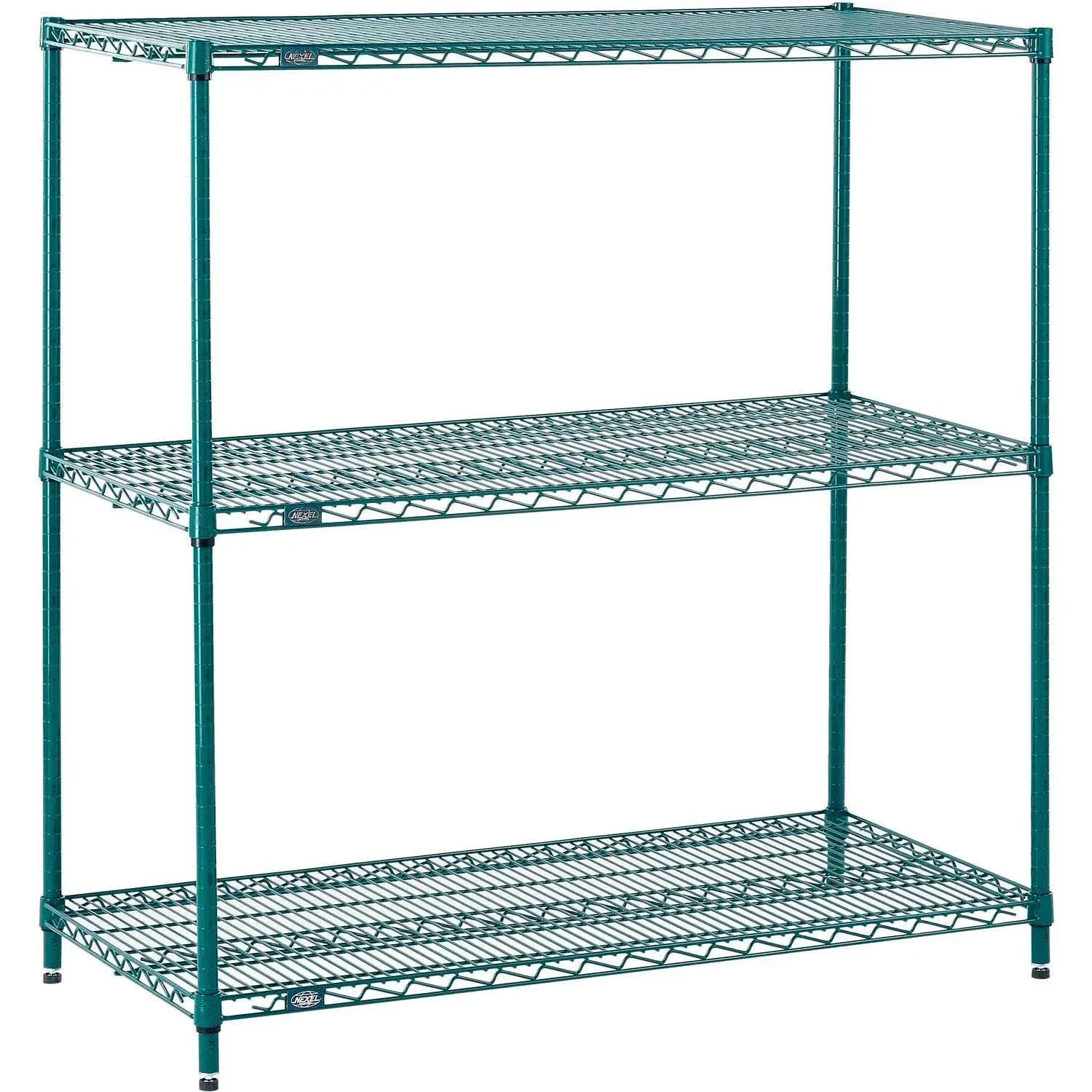 MRO Nexel Poly-Green , 3 Tier, Wire Shelving Starter Unit, 36"W x 18"D x 34"H