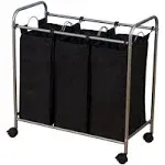 HOUSEHOLD ESSENTIALS Laundry Sorter Hamper Triple Black Polyester Bags Portable