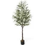 Fencer Wire Artificial Olive Tree Fake Potted Topiary Tree, Faux Olive Branch and Fruit, Modern Decoration Faux Plant in Pot for Indoor Home Office Housewarming Gift, 5/6 / 7 Feet with Dried Moss