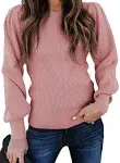 Dokotoo Womens Ribbed Knit Long Lantern Sleeves Sweater Crewneck Casual Slim Fit Pullover Jumper Tops