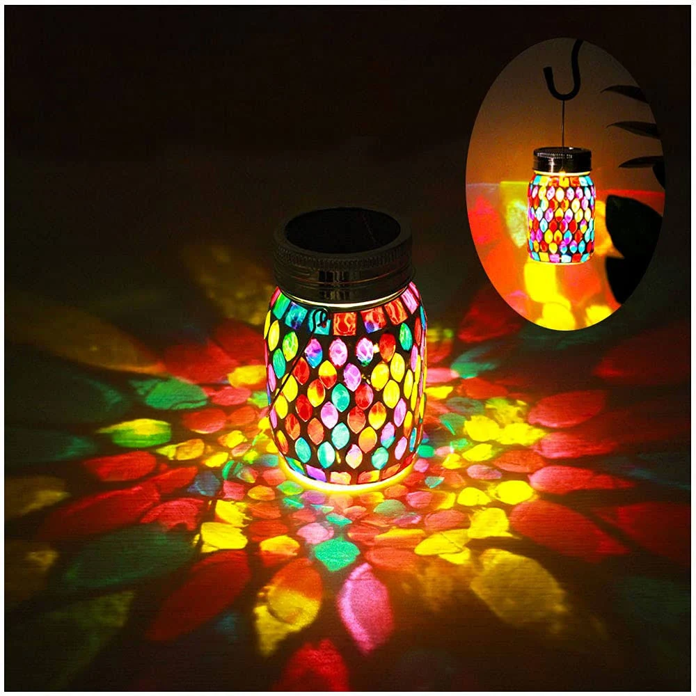 GUANFU Mosaic Solar Lights Outdoor Hanging Lanterns, Rechargeable Mosaic Solar ...