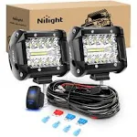 Nilight LED Pods 2pcs 4inch 60W Off Road Fog Lights Driving Roof Work Light with 12V On/Off 5 Pin Rocker Switch 16AWG Wiring Harness Kit-2 Leads for