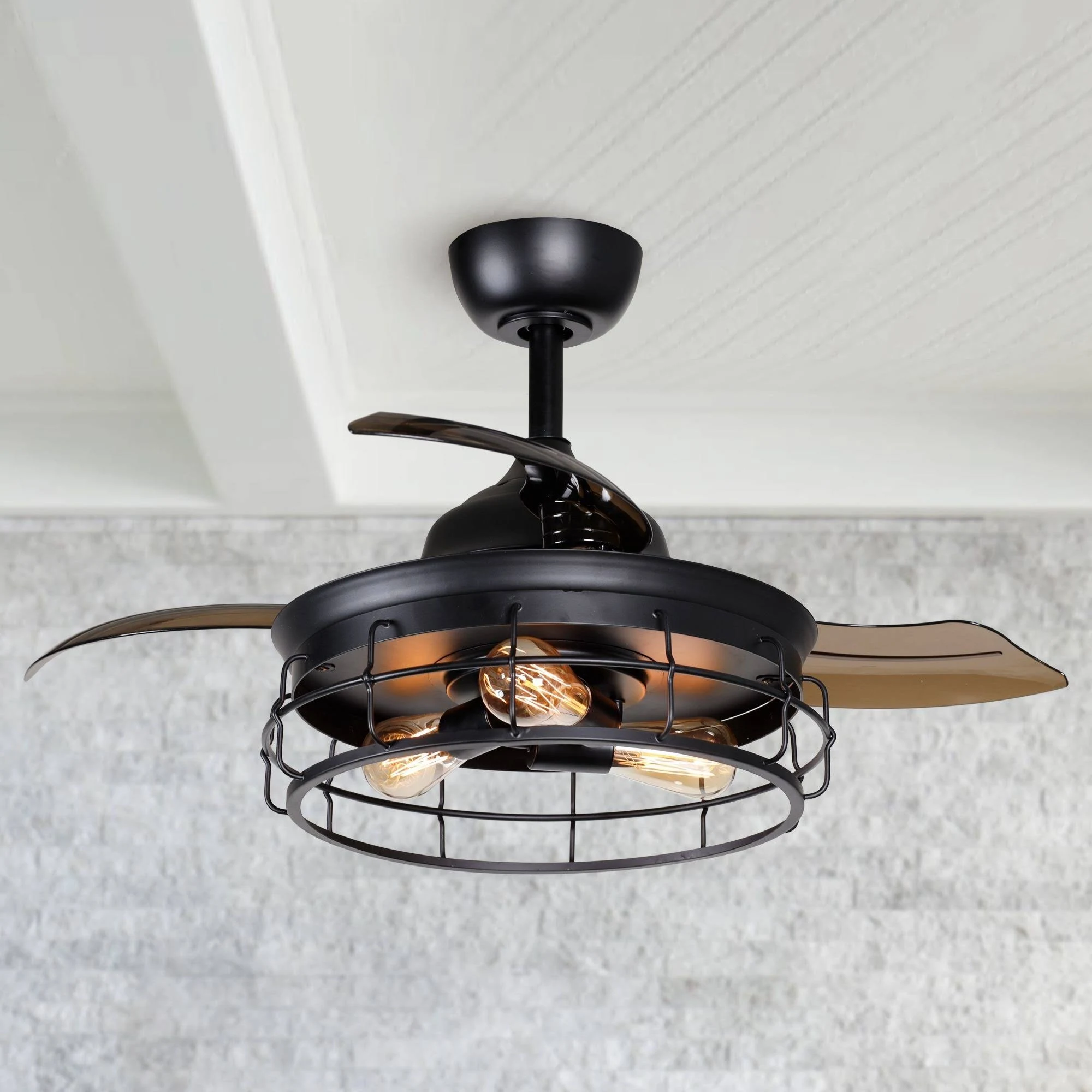 Industrial 36-Inch Black 3-Blade Ceiling Fan with Remote - 36-in