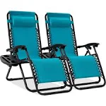 Best Choice Products Set of 2 Zero Gravity Lounge Chair Recliners for Patio, Pool w/ Cup Holder Tray - Peacock Blue