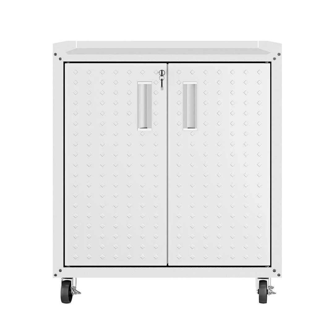 Manhattan Comfort Fortress 31.5" Mobile Garage Cabinet with Shelves in White