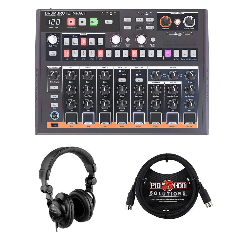 Arturia DrumBrute Impact Analog Drum Machine w/ 6ft Cable &amp; Monitor Headphones