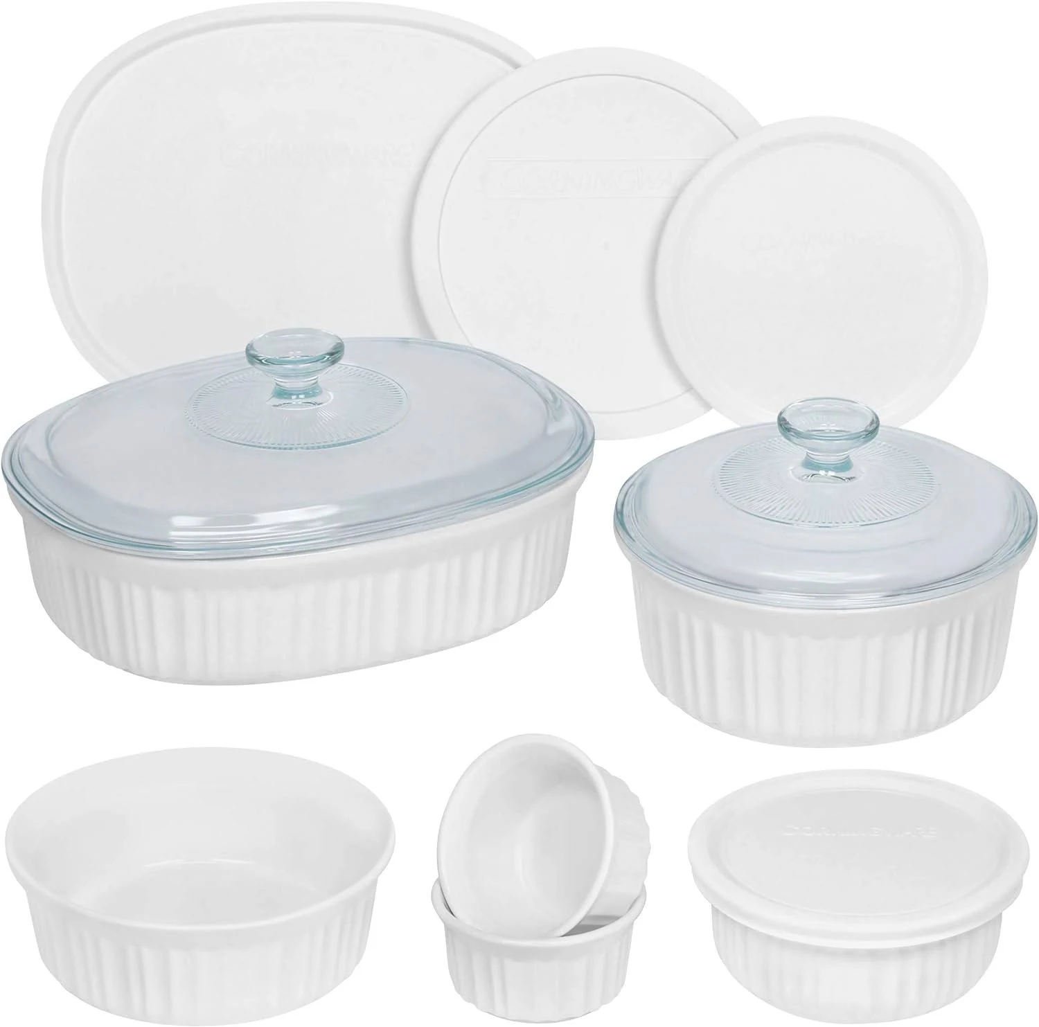 CorningWare French White 12-Pc Ceramic Bakeware Set with Lids, Chip and Crack Resistant Stoneware Baking Dish