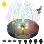 ALUKIKI Solar Powered Fountain 4W Bird Bath Fountains Pump Upgraded Glass Panel Fountains with Color LED Lights 7 Nozzles & 4 Fixers for Garden