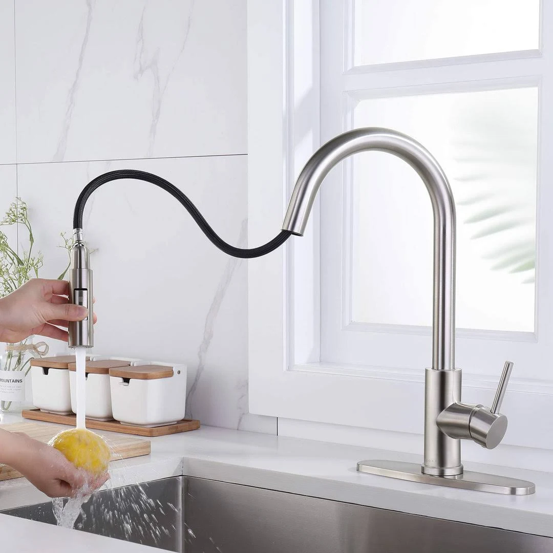 Soka Single Handle High Arc Kitchen Faucet W Pull Down Sprayer Brushed Gold SK5004AR