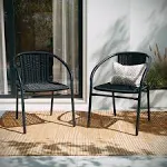 Flash Furniture 2 Pack Black Rattan Indoor-Outdoor Restaurant Stack Chair