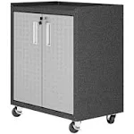 Manhattan Comfort Fortress Rolling 2 Door Garage Storage Cabinet, Black/Gray