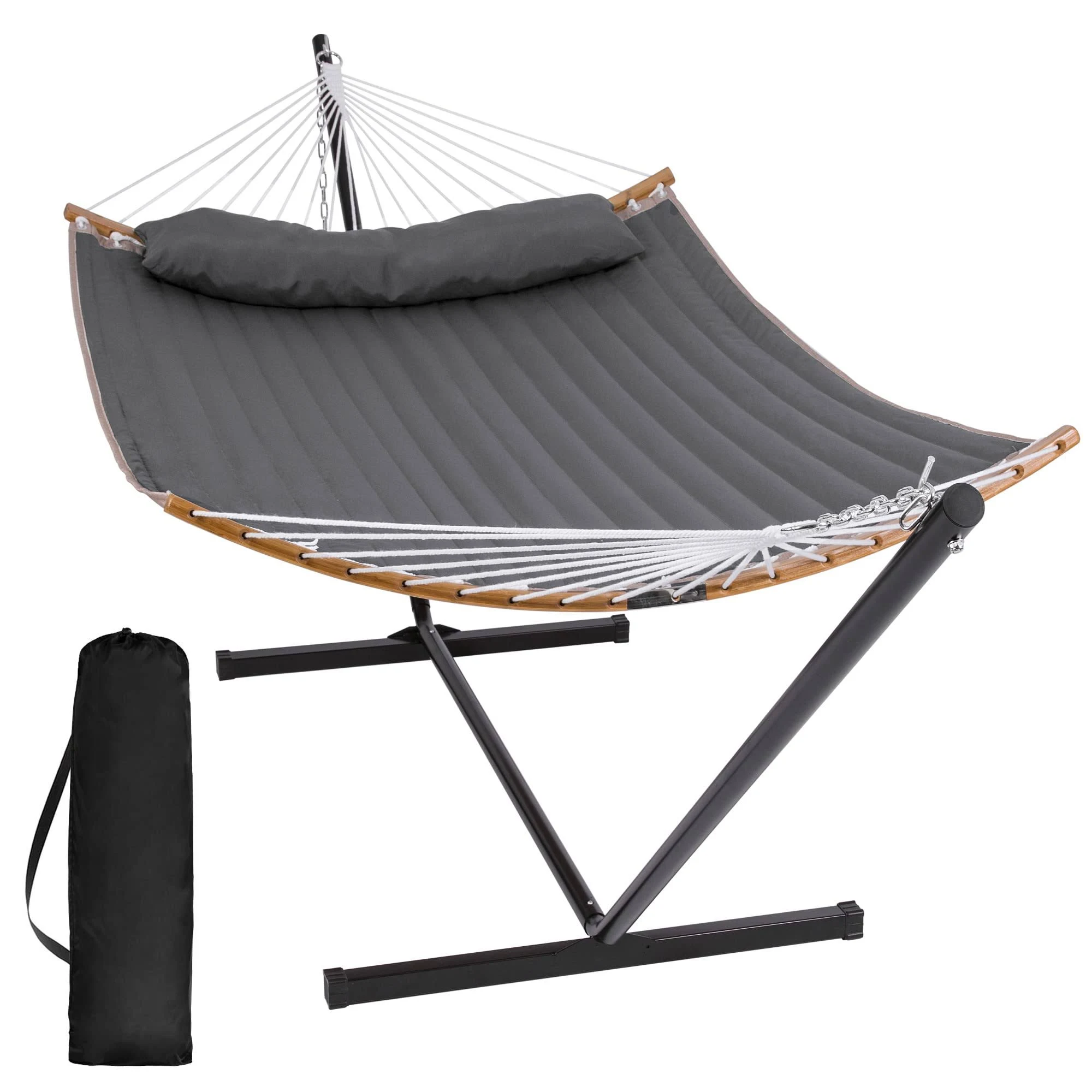 SUNCREAT Portable Hammock with Stand Included, Double Hammock with Curved Spr...