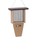 Suet Feeder with Tail Prop for Single Cake in Taupe and Brown Recycled Plastic