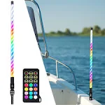 Omotor 3ft Plug-In Base Boat Whip Navigation Anchor Boat Light Spiral RGB Chase ...