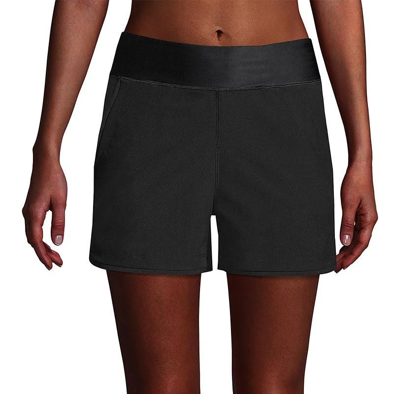 Lands' End Women's 3" Quick Dry Elastic Waist Board Shorts Swim Cover-Up Shorts with Panty - 10 - Black