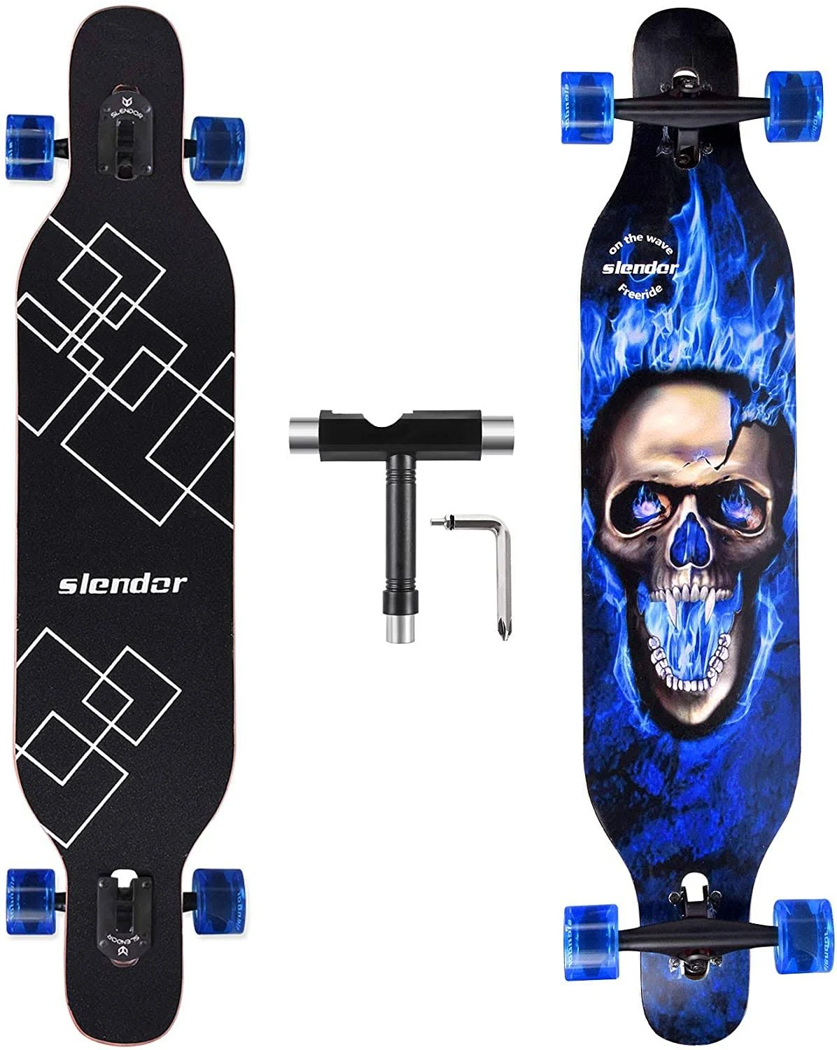 SEEUTEK 42 in. Slendor Longboard Skateboard Drop Through Deck Complete Maple Cruiser Freestyle, Camber Concave BZ-312