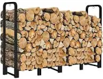 Artibear 8ft Outdoor Firewood Rack, Upgraded Heavy Duty Logs Stand Stacker Holder for Fireplace - Metal Lumber Storage Carrier Organizer, Bright Black