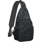 Skull Sling Bag,Victorian Gothic Sling Backpack Black Crossbody Bag Men Casual Shoulder Daypack for Women Men Lightweight Travel Hiking Gym